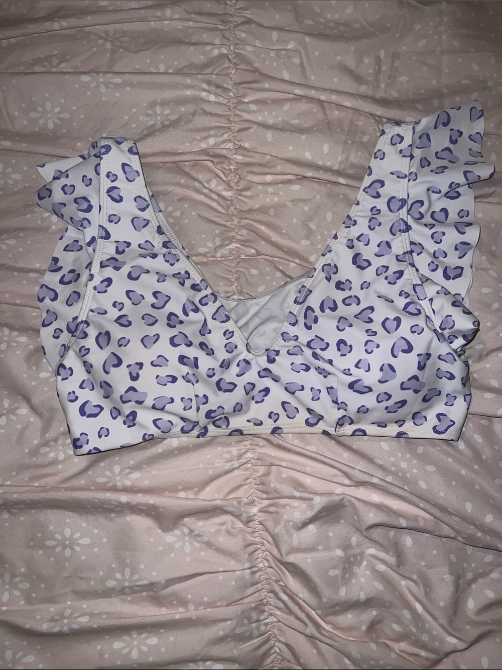 Purple Leopard Print Ruffle Strap Bralette Top